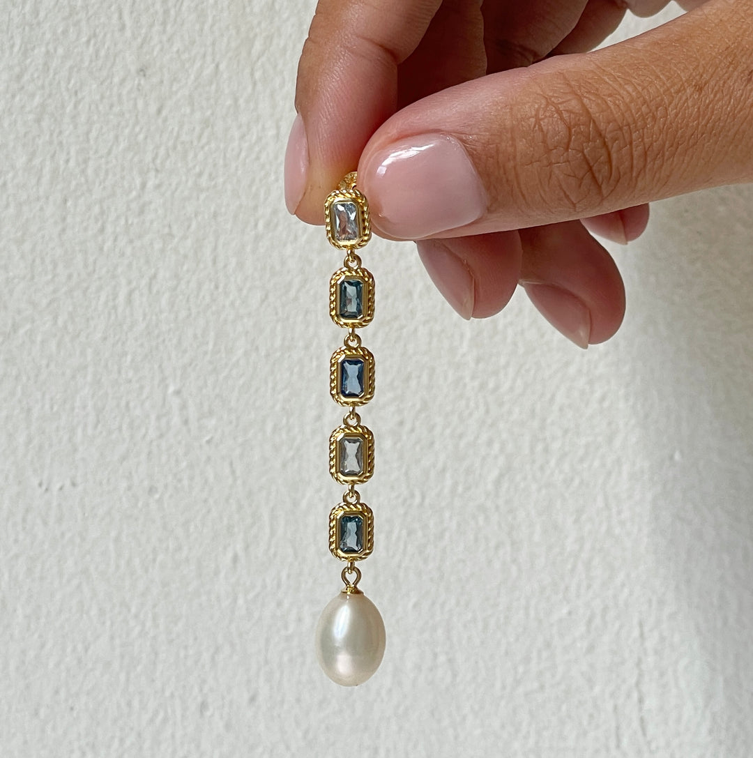 Earring with colored stones and sweetwater pearl - 424105Y