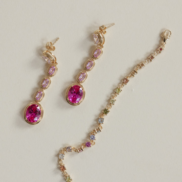 Statement earring with pink stones - 424129Y