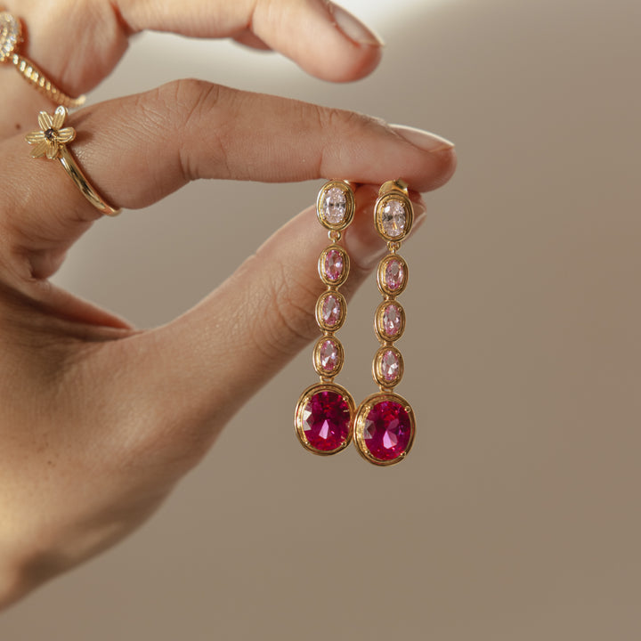 Statement earring with pink stones - 424129Y