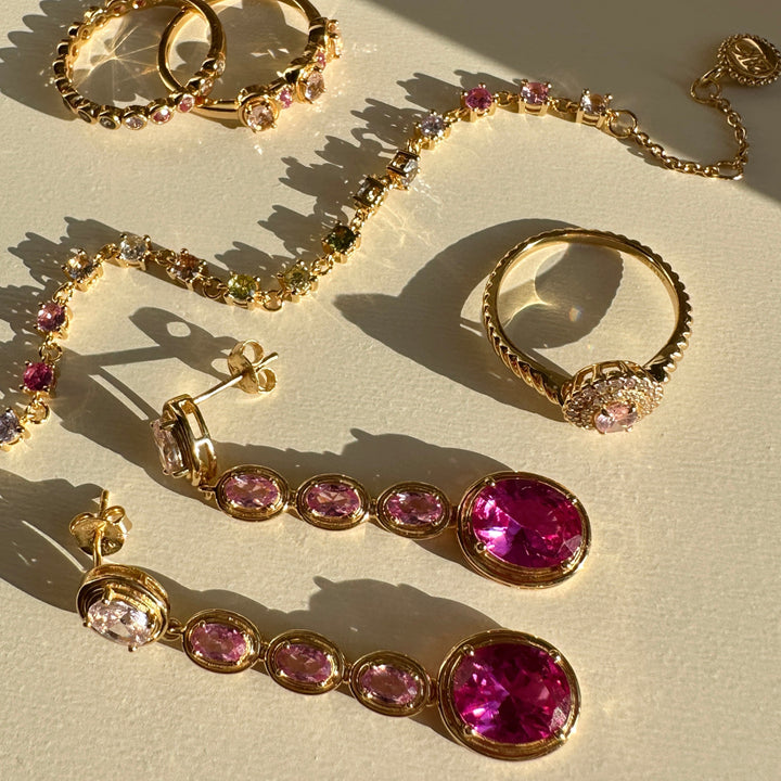 Statement earring with pink stones - 424129Y