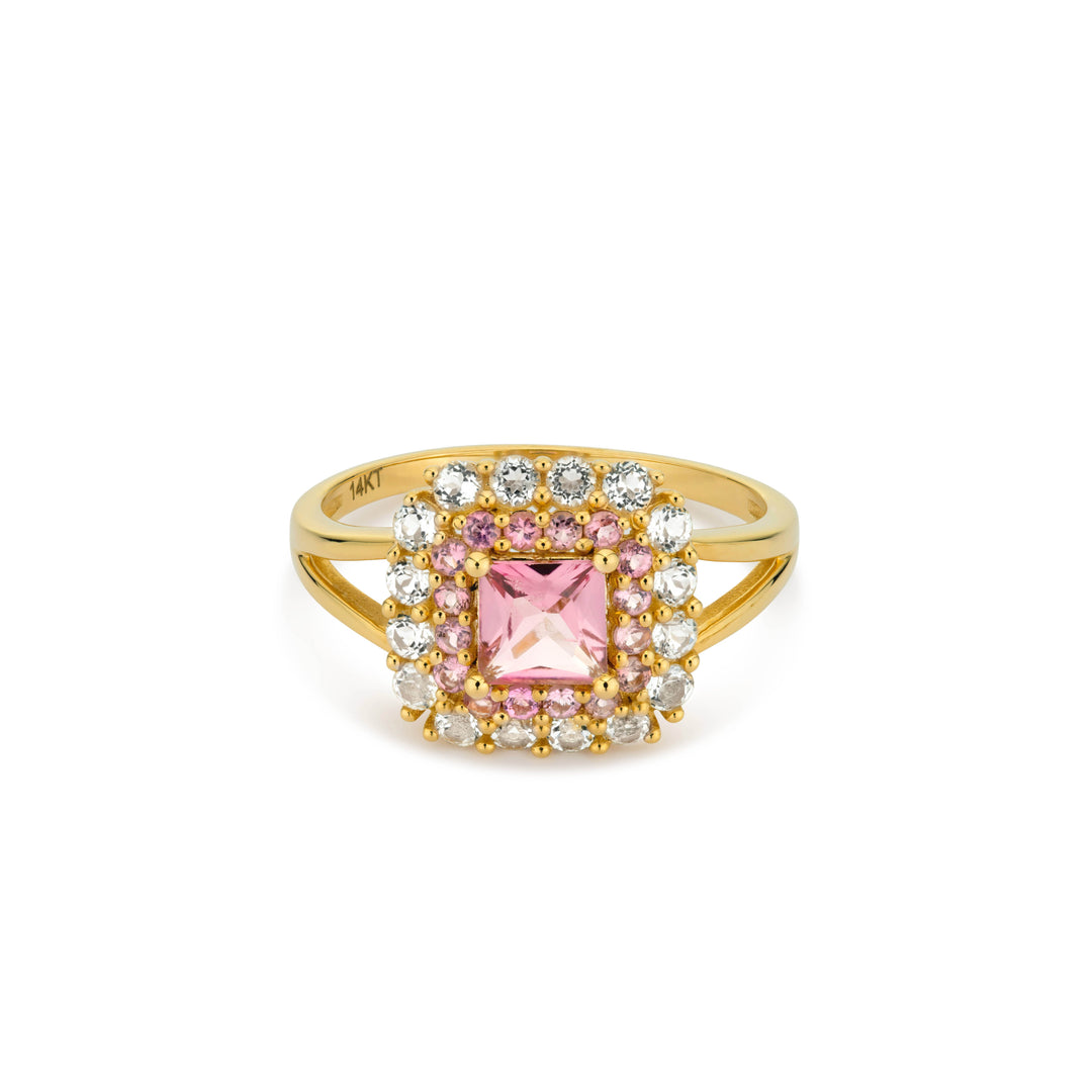 14K solid gold ring with pink tourmaline stone