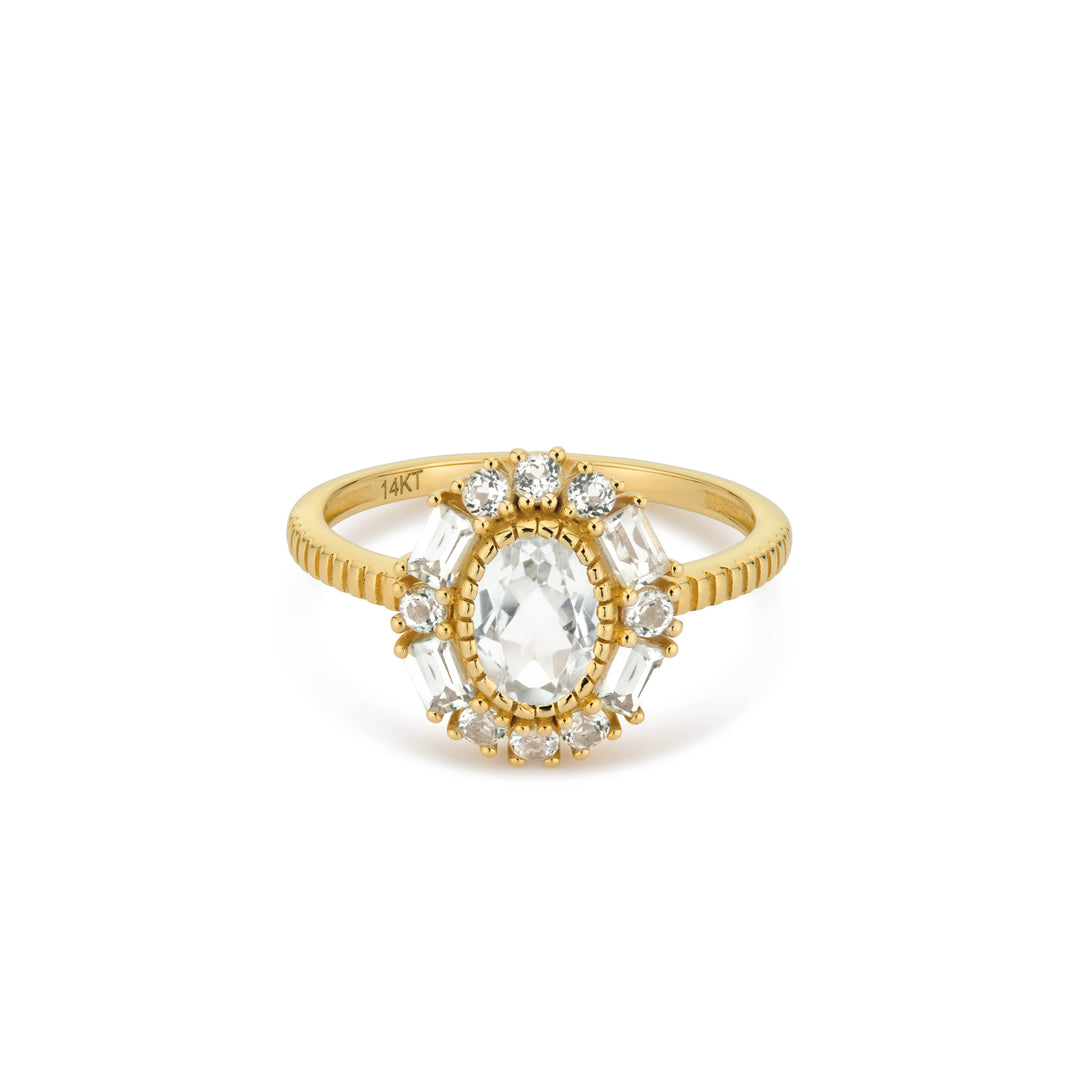 14K solid gold with white topaz stone