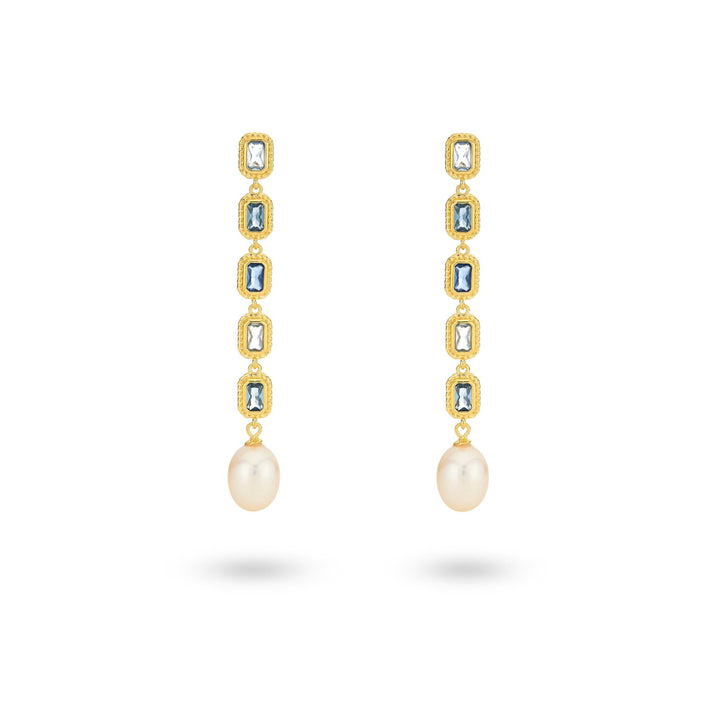 Earring with colored stones and sweetwater pearl - 424105Y