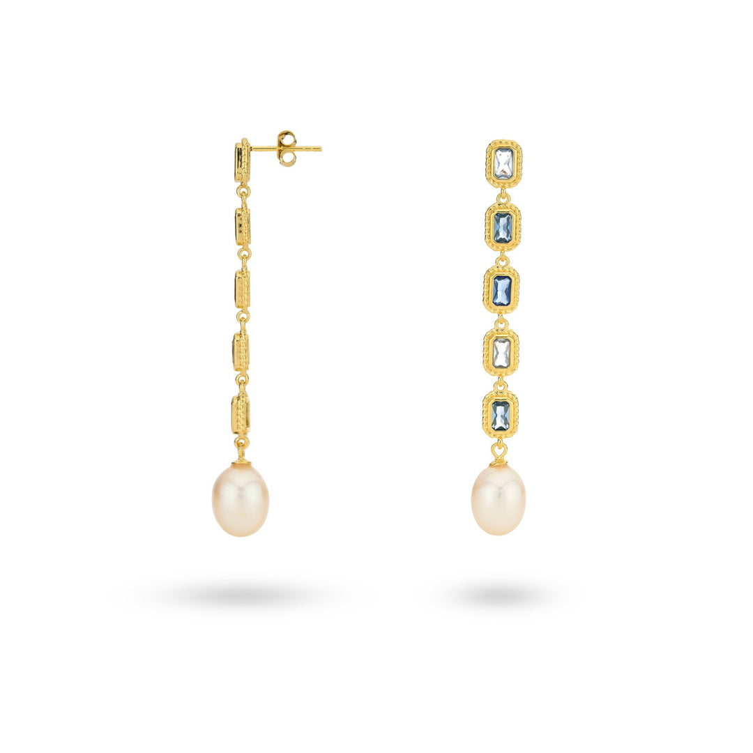 Earring with colored stones and sweetwater pearl - 424105Y